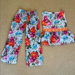 Colorful floral pants and top. Lightweight 100% cotton. Girls size 7.